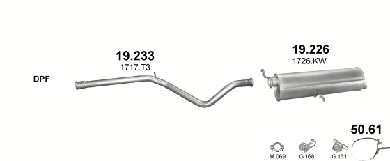 Схема выхлопной системы: Peugeot 307 3AC · 2.0 дизель, 2001–2002; 2.0 дизель, 2002–2005
