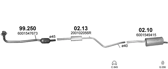 Схема выхлопной системы: Lada Largus KS0, Dacia Logan LS · 1.6 бензин, с 2012