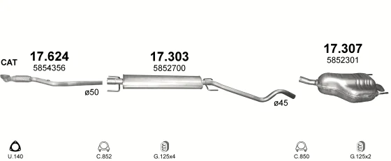 Схема выхлопной системы: Opel Astra H · 1.8 бензин, 2004–2014