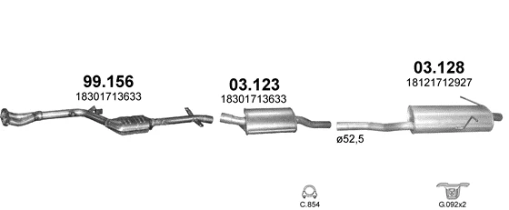 Схема выхлопной системы: BMW 3 серии E46 · 1.9 бензин, 1998–2002; 1.9 бензин, 1998–2001