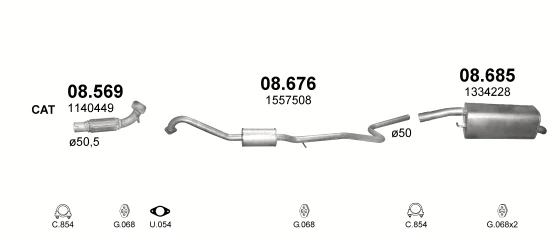 Схема выхлопной системы: Ford Fiesta V · 1.6 дизель, 2005–2006