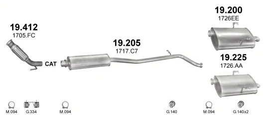 Схема выхлопной системы: Peugeot 406 8B · 2.0 дизель, 2000–2004