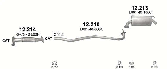 Схема выхлопной системы: Mazda 6 GG · 2.0 дизель, 2002–2005; 2.0 дизель, 2005–2007