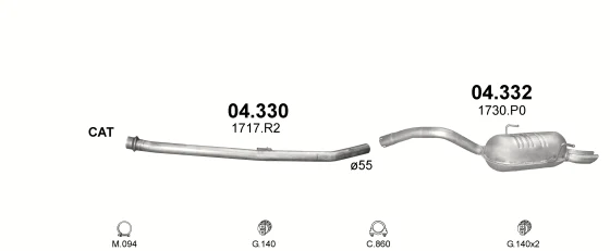 Схема выхлопной системы: Peugeot 807 EB, Fiat Bravo II, Citroen C8 EA, Lancia Phedra, Fiat Ulysse II · 2.2 дизель, 2002–2003; 2.2 дизель, 2003–2004; 2.2 дизель, 2004–2006