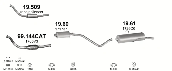 Схема выхлопной системы: Peugeot 306 N3 · 1.9 дизель, 1997–2002; 1.9 дизель, 1994–2002