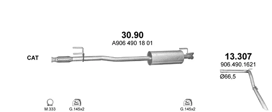 Схема выхлопной системы: VW Crafter · 2.2 дизель, 2007–2011; 3.0 дизель, 2006–2011; 2.5 дизель, 2006–2011; 2.5 бензин, 2006–2011