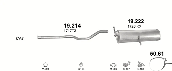 Схема выхлопной системы: Peugeot 307 3AC · 2.0 дизель, 2002–2002; 2.0 дизель, 2002–2005