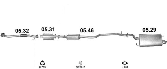 Схема выхлопной системы: Daewoo Evanda KLAL · 2.0 бензин, 2000–2006