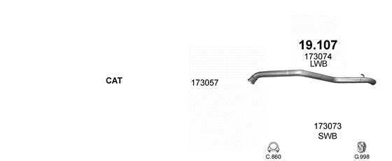 Схема выхлопной системы: Fiat Bravo II, Peugeot Expert II, Citroen Jumper II · 2.0 дизель, 2007–2011