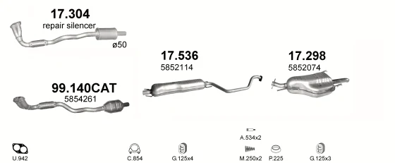 Схема выхлопной системы: Opel Movano A · 1.8 бензин, 1999–2000