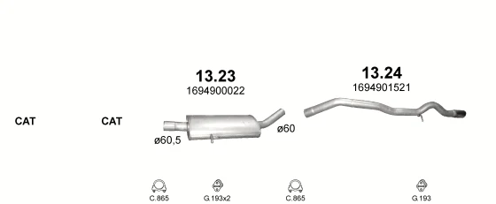 Схема выхлопной системы: Mercedes A-класс W169 · 2.0 дизель, 2004–2012